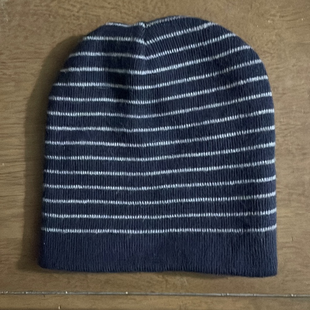 Blue Beanie w/ White Stripes